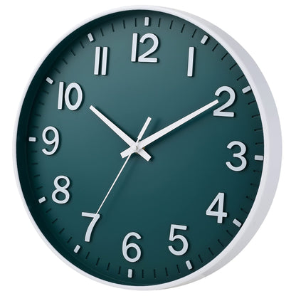 HZDHCLH 30cm Silent Wall Clock with Sweeping Second Hand, Arabic Numerals, No Ticking for Home Decoration Living Room, Kitchen, Office, Bedroom (Dark Green)