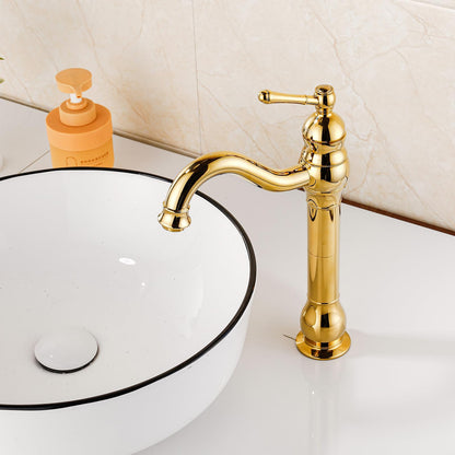 FWZZQ Gold Retro Bathroom Faucet, Basin Faucet High Swivel 360°, Single Handle Sink Faucets, Nostalgic Brass Bathroom Mixer Tap for Bathroom