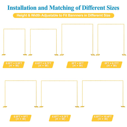Fomcet 2.4 x 2.4m Wedding Arch Square Gold Adjustable Background Stand Metal Trellis Wedding with Base Portable Tube and Drapes for Birthday, Parties, Banquet Decorations