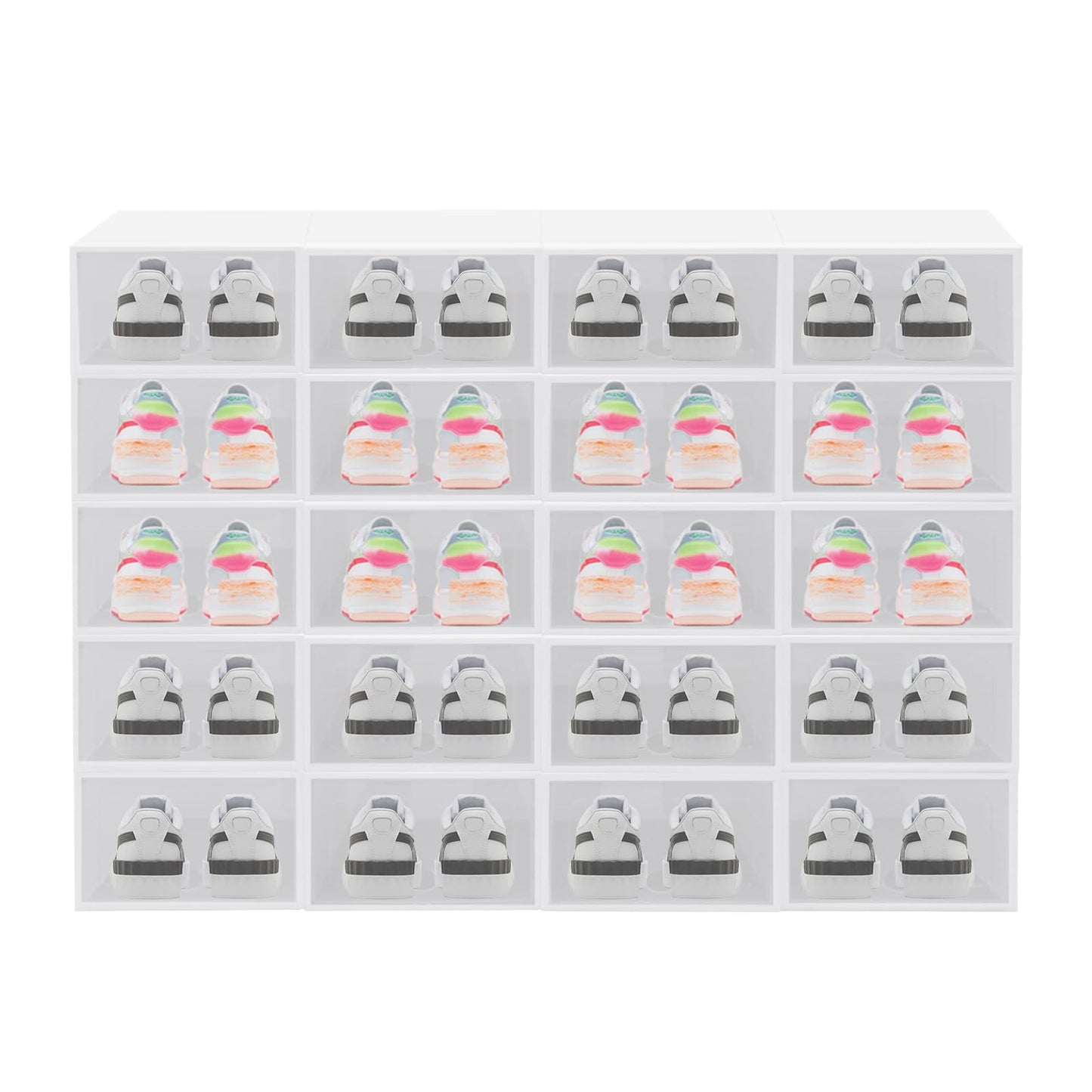 SABUIDDS Large Shoe Box 20-pack Clear Shoe Boxes Storage with Lid Plastic Shoe Organizer for Flat Shoes, High Heels, Sneakers, and Slippers, White