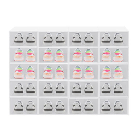 SABUIDDS Large Shoe Box 20-pack Clear Shoe Boxes Storage with Lid Plastic Shoe Organizer for Flat Shoes, High Heels, Sneakers, and Slippers, White