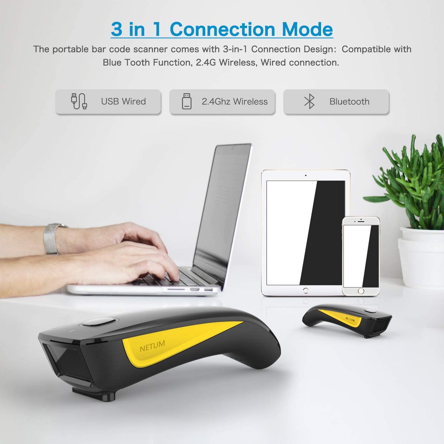 NETUM C750 Wireless Barcode Scanner Bluetooth Compatible Small Pocket USB 1D 2D QR Code Scanner for Inventory, Barcode Image Reader for Tablet iPhone iPad Android iOS PC POS.