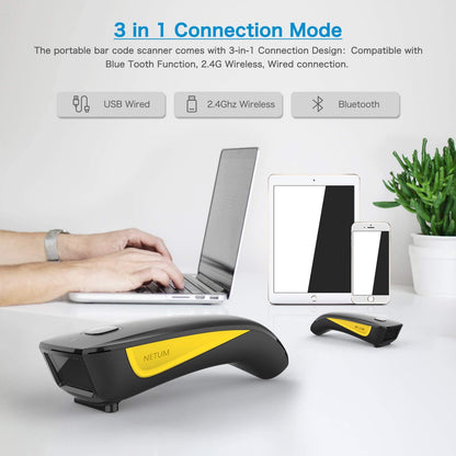 NETUM C750 Wireless Barcode Scanner Bluetooth Compatible Small Pocket USB 1D 2D QR Code Scanner for Inventory, Barcode Image Reader for Tablet iPhone iPad Android iOS PC POS.