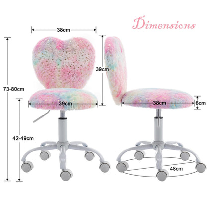 Chairus kids' desk chair made of faux fur. Adjustable height swivel chair without armrests. Study chair computer chair with heart-shaped backrest (Colourful)