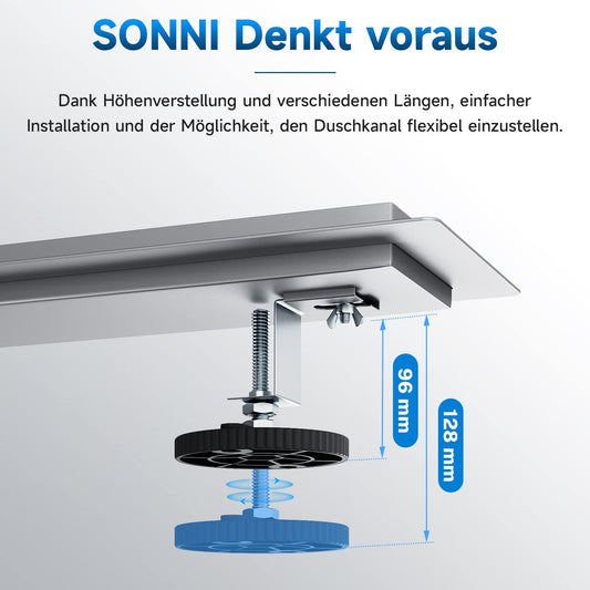 SONNI shower channel 80cm stainless steel tileable complete set double-sided drain floor drain flat with odor stop and hair sieve edge drain 2 in 1 stainless steel drain channel complete set with floor mounting