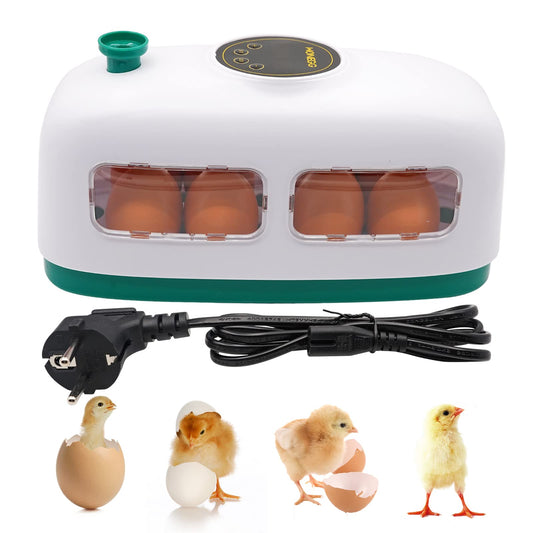 8 Eggs Incubator Chicken Hatcher Machine for Poultry Eggs, Small Train-shaped Egg Incubator with LED Light, Digital Temperature Control Hatching Machine for Hatching Birds, Quails, and Pigeons (White)