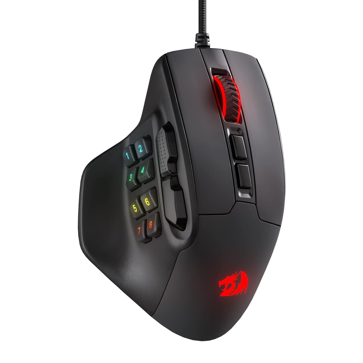 Redragon M811 Aatrox MMO Gaming Mouse, 15 programmable buttons wired RGB mouse with ergonomic grip, 10 side macro keys, software support & backlighting.