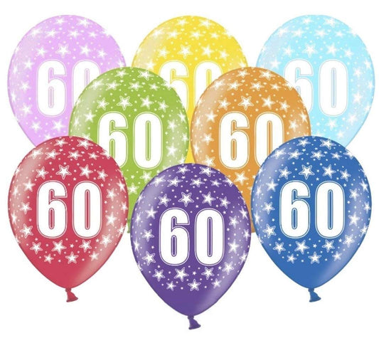10 colorful balloons 60th birthday balloon 60 Made in EU size 12" metallic decor 60th birthday women men 60 birthday balloon number 60