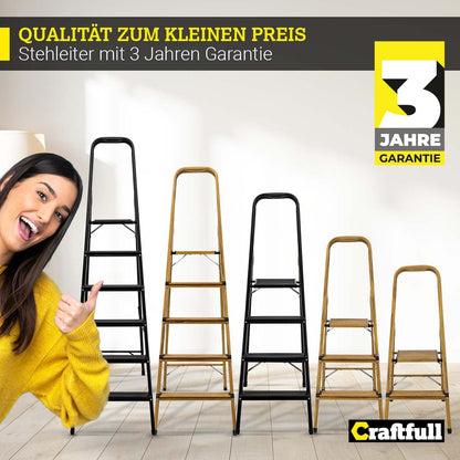 CRAFTFULL Step ladder CF-133A | 3-STEP VARIANT - 2-6 step ladder - Folding step stool - Stair ladder - Folding ladder - Household ladder - Standing ladder (6 steps Black Edition)