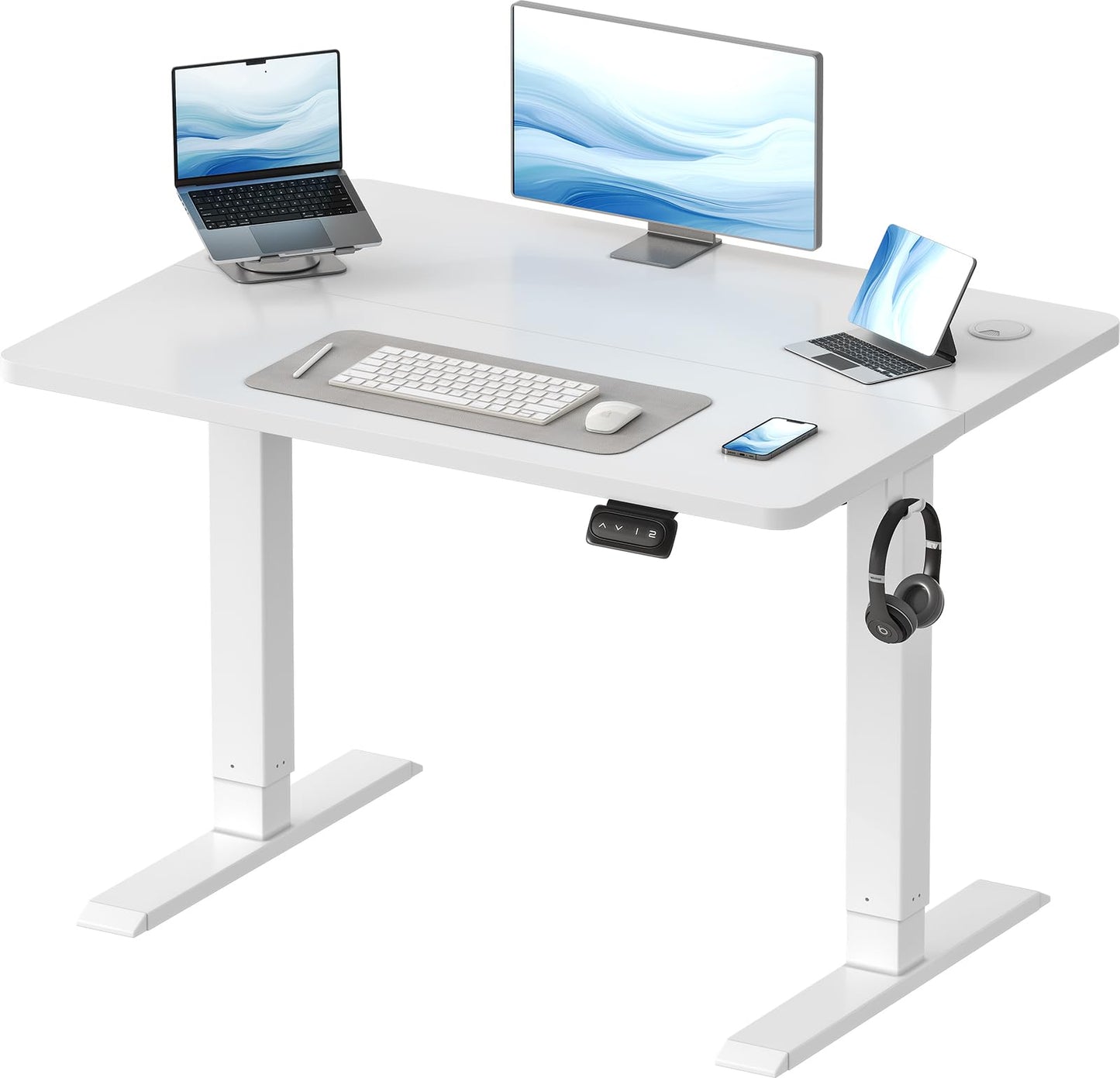 Devoko Height Adjustable Desk, Electric Standing Desk Adjustable Height Table, Sit-Stand Office Desk, Computer Desk with Memory Function, Standing Desk, Office Desk, 100 x 60 cm, White