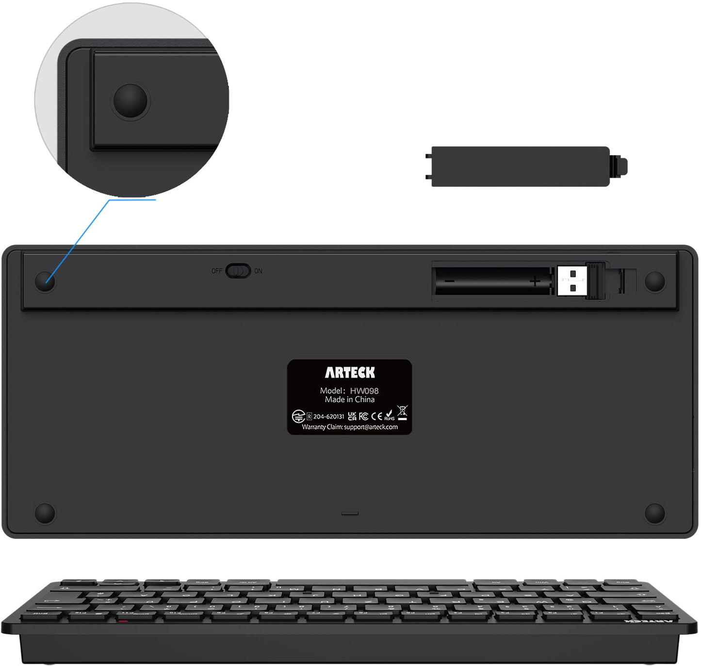 Arteck Wireless Keyboard, German QWERTZ Layout Compact USB 2.4 GHz Mini Wireless Keyboard with Multimedia Keys, Compatible with PC, Notebook, Laptop, Windows 11, 10, 8 Black.