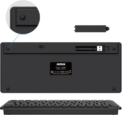 Arteck Wireless Keyboard, German QWERTZ Layout Compact USB 2.4 GHz Mini Wireless Keyboard with Multimedia Keys, Compatible with PC, Notebook, Laptop, Windows 11, 10, 8 Black.