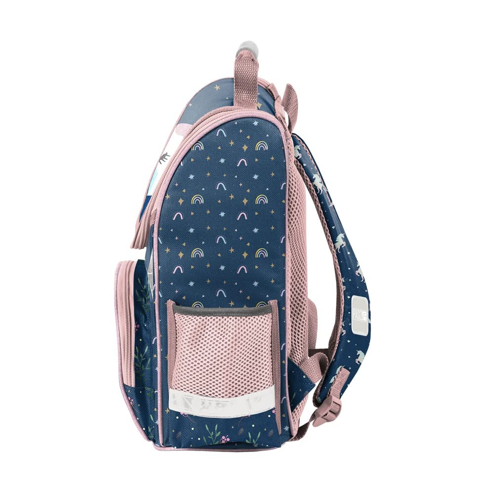 Familando Girl's School Backpack Set Magic Unicorn, 8 pieces, ergonomic backpack with reflectors, suitable from 1st grade with pencil case and sports bag (Unicorn)
