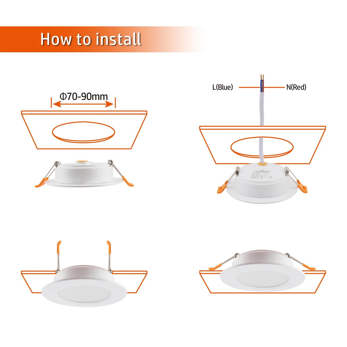 LIGHT LED recessed spotlights 230V 6 pieces, IP54 built-in lights 5W 500LM, bathroom spotlight 3000/4000/6000K, recessed ceiling light depth 25MM for bathroom living room kitchen bedroom