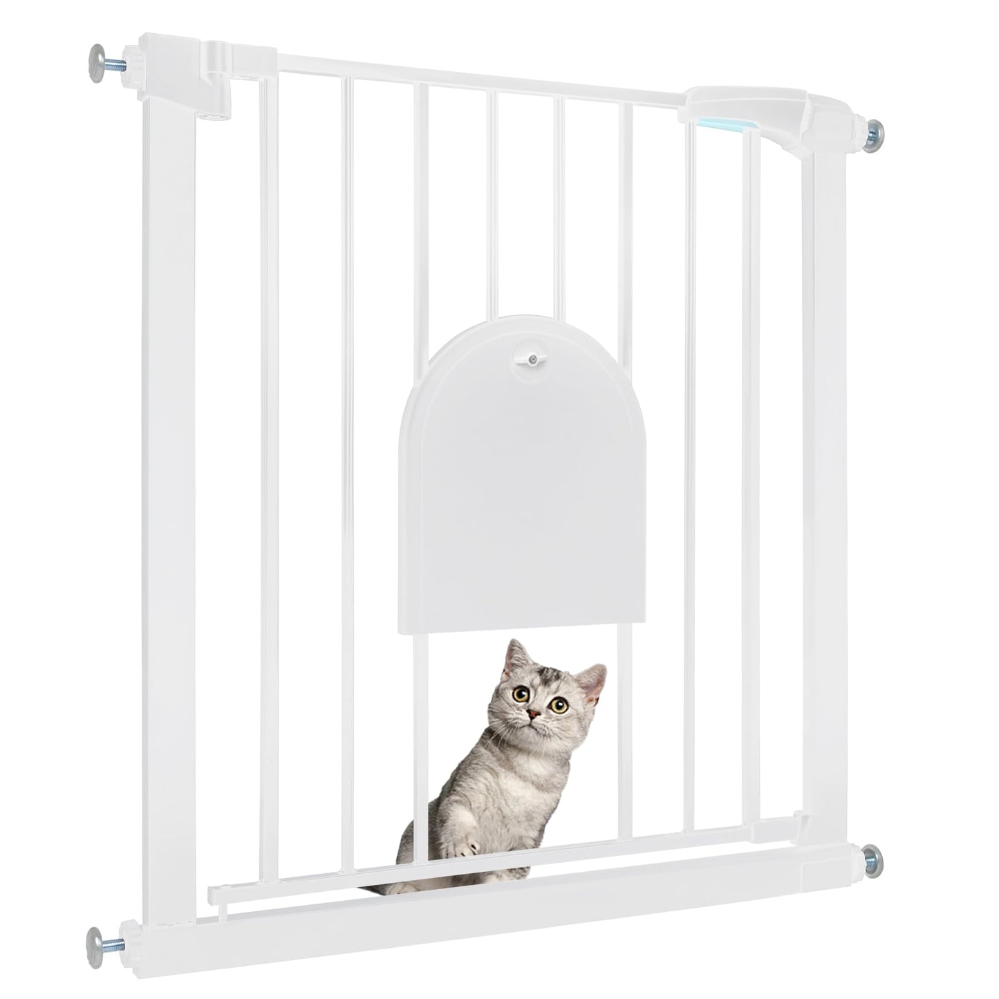 Froadp Door Safety Gate Baby Gate 75-85cm Child Gate Without Drilling Safety Gate with Door for Dogs and Cats Double-Swing Barrier Automatic Pet Gate, White