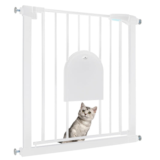 Froadp Door Safety Gate Baby Gate 75-85cm Child Gate Without Drilling Safety Gate with Door for Dogs and Cats Double-Swing Barrier Automatic Pet Gate, White