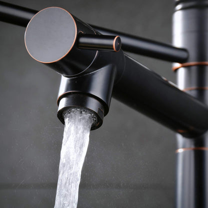 Kitchen faucet with retractable dual-spray nozzle, 2-way kitchen water tap spiral spring tap 360° rotatable, black.