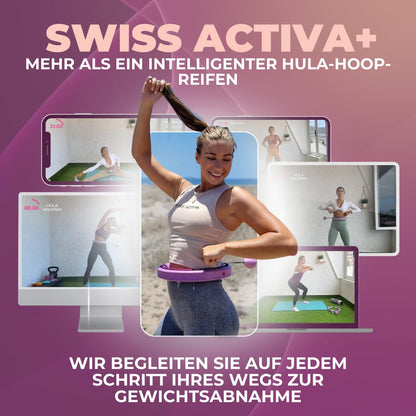 Swiss Activa+ S4.S Silent Hula Hoop Reifen for Adults with Counter 60-112cm - Extra quiet - Won't fall down - Hoop for women to lose weight - Smarter fitness with weight