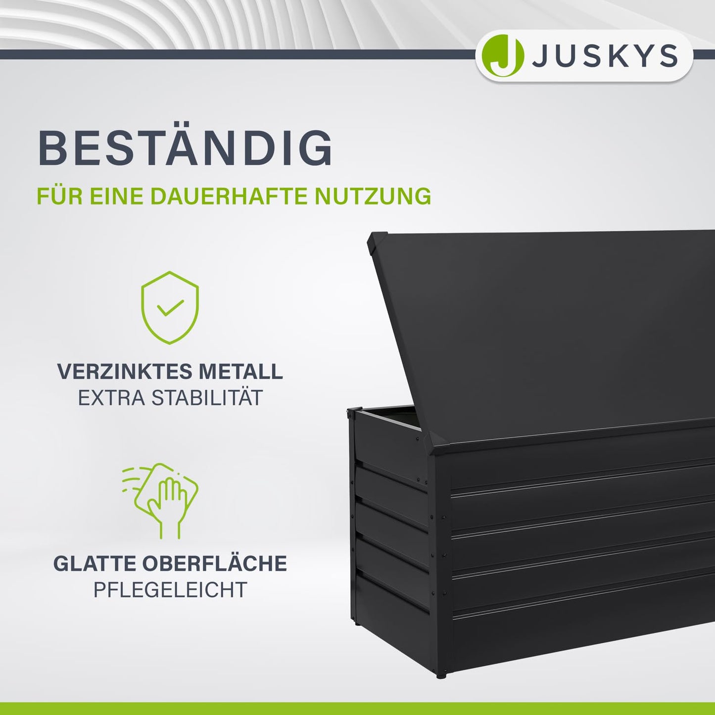 Juskys Metal Storage Box Limani 380 liters - Outdoor Box - waterproof, lockable - Garden Box, Cushion Box, Pillow Box for Garden Anthracite