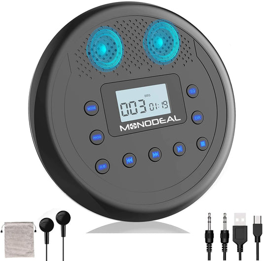 Portable CD Player, MONODEAL Rechargeable CD Player with Built-in Speakers, Discman CD Player for Kids/Car/Students/Adults, Anti-Skip CD Player with Headphones