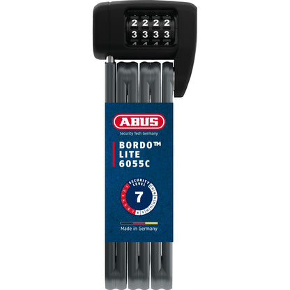 ABUS foldable lock Bordo Lite 6055C SH - with mounting bracket and combination code - Extra-light combination lock made of special steel - ABUS security level 7 - 85 cm - Black