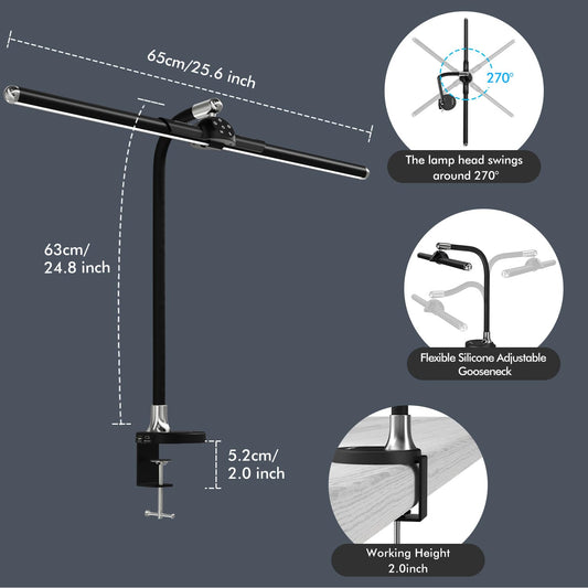 LED Dimmable Desk Lamp 24W Eye-Caring Daylight Office Table Lamp Desk Monitor Lamp Gooseneck Task Light for Home Office Architect Lamp, 6 Touch Functions