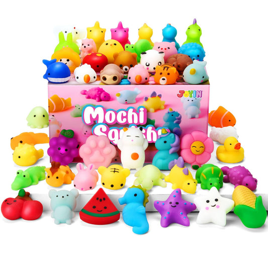 JOYIN Mochi Squishy Toy Set, 50 Pack Mini Mochi Party Favors for Kids Birthday 3 Years and Up, Kawaii Squishy Goodies for Kids Birthday, Small Gifts for Children, Advent Calendar Fillings for Kids