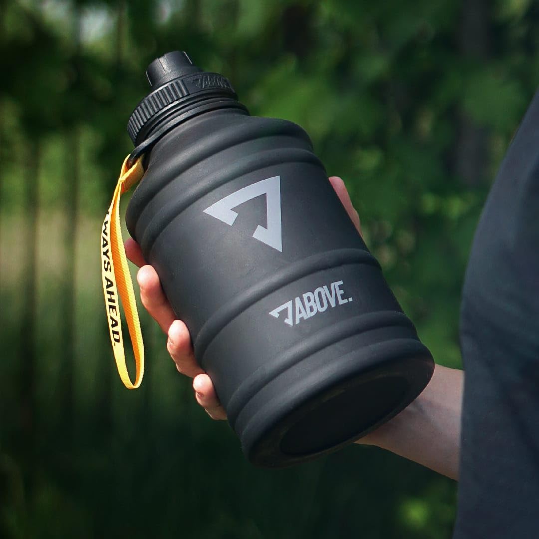 ABOVE. Stainless steel water bottle 1.3L / 2.2L - BPA-free, Leak-proof & Durable - 2L metal bottle with extra drinking spout for sports, fitness & outdoor use. Not a thermos bottle (Black, 2.2L).