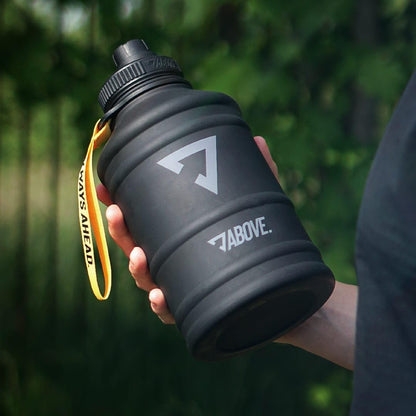 ABOVE. Stainless steel water bottle 1.3L / 2.2L - BPA-free, Leak-proof & Durable - 2L metal bottle with extra drinking spout for sports, fitness & outdoor use. Not a thermos bottle (Black, 2.2L).