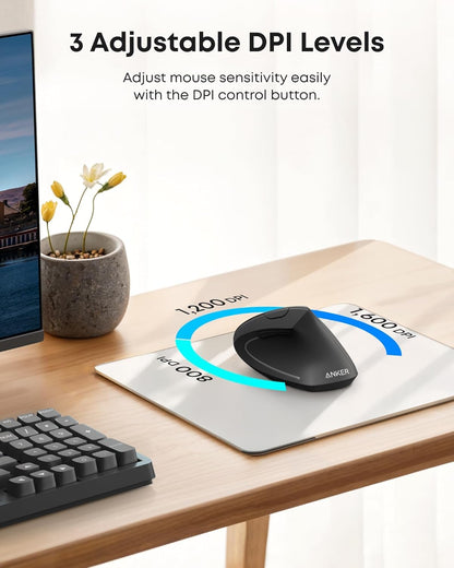 Anchor 2.4G Wireless Vertical Ergonomic Optical Mouse for Windows and Mac OS, USB, 800/1200/1600 DPI, 5 buttons