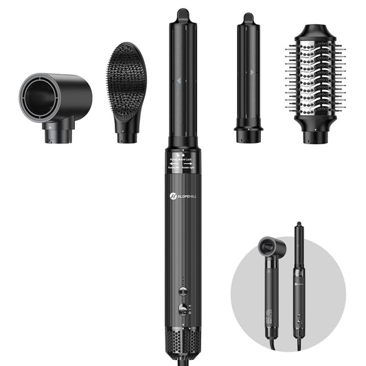 (OUTLET) Slopehill Airstyler 5 IN 1, 110,000 RPM High-Speed Ionic Hair Dryer for Quick Drying, Multi-Hair Styler with Automatic Air Curler, Hair Straightener Brush & Volumizing Brush (Dark Gray)