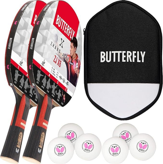 Butterfly Zhang Jike ZJX6 2 x Table Tennis Rackets + Table Tennis Case Cell Case II + 2 x + 3*** ITTF R40+ Table Tennis Balls | Table Tennis Racket Set | Professional Set