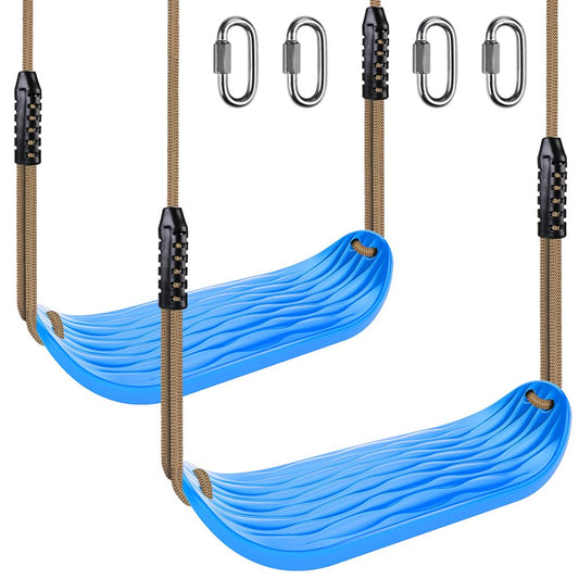 SELEWARE Non-Slip Plastic Swing Seat, sturdy tree swing set with adjustable rope and carabiners for kids and adults, for indoor and outdoor use, Blue, 2-Pack