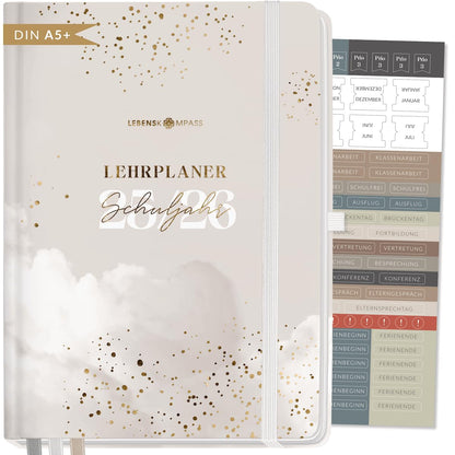 Life compass teacher planner 2025 2026 DIN A5+ "Cloudy" Hardcover school planner for lesson preparation - ideal planner for teachers.