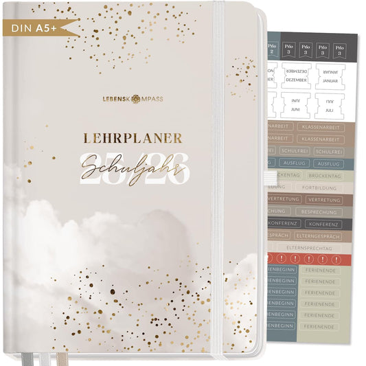 Life compass teacher planner 2025 2026 DIN A5+ "Cloudy" Hardcover school planner for lesson preparation - ideal planner for teachers.