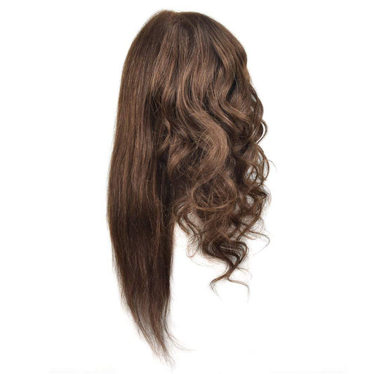 Practice head for hairstyling, 100% real hair, 46 cm, comes with free clamp (table clamp included)