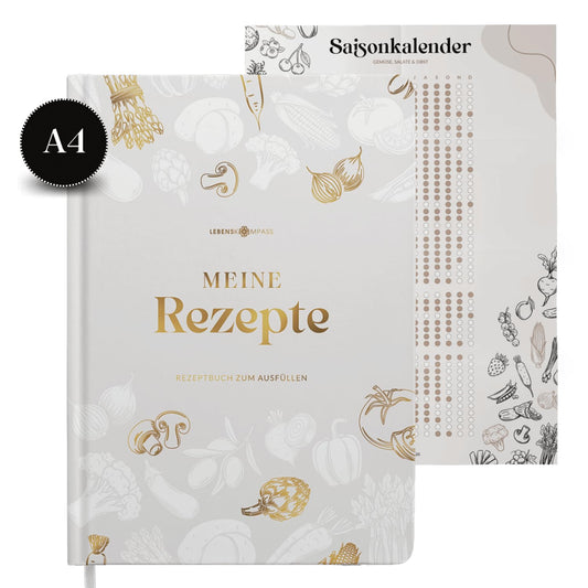 Life compass recipe book A4 for self-writing "SALT" with seasonal calendar as a poster - Hardcover favorite recipes - DIY cookbook for you or as a gift