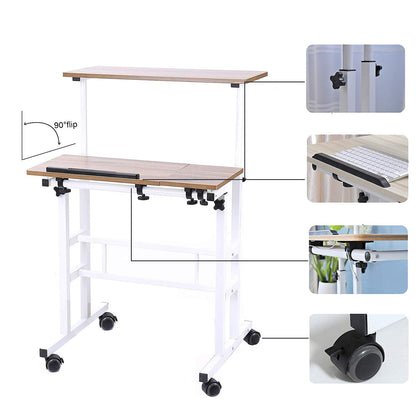 DlandHome standing table, rolling with lockable wheels, adjustable height 67-115 cm, computer desk, multi-functional with 3 tiers, for laptop, maple.