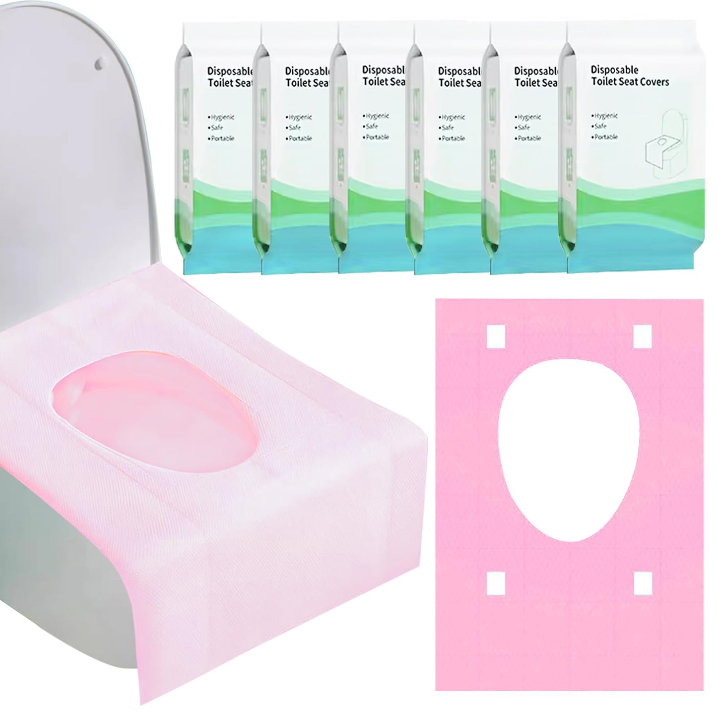 60 pieces Disposable Toilet Seat Covers, Disposable Toilet Seat Cover, Toilet Seat Cover for Kids and Adults Universal Potty Training Toilet Training, Individually Packaged (Pink)