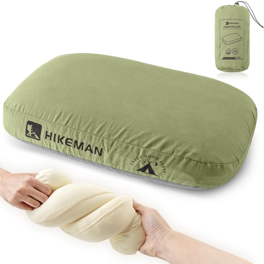 HIKEMAN camping pillow compressible travel pillow - ultralight neck pillow made of Memory Foam, beach pillow head pillow for travel, hiking, outdoor activities (Army Green)