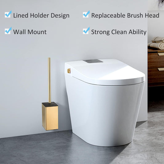 304 stainless steel, square, gold toilet brush holder