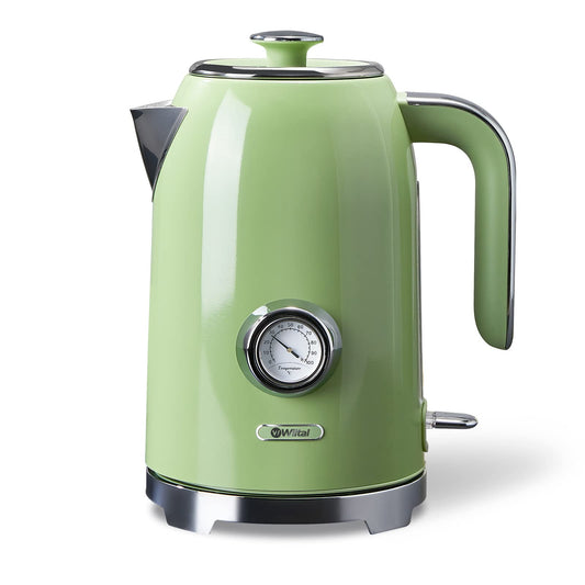 Wiltal kettle [1.7L, 2200W], retro green, stainless steel, toaster kettle set Retro (water temperature display in retro design, external water level indicator) Vintage tea maker...