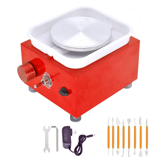 DYOUen Electric Pottery Wheel - Clay Machine With 10 cm Turntable and Removable ABS Soundproofing Pottery Wheel Electric Mini Pottery Set for Beginners (Red)