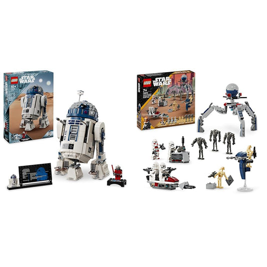 LEGO Star Wars R2-D2 droid brick for collecting, building, playing, and displaying & Star Wars Clone Trooper & Battle Droid Battle Pack, toy