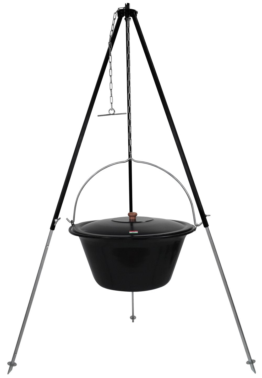 GRILLPLANET® Hungarian tripod 1.80m and original 30 L goulash kettle with lid/goulash pot kettle enameled for open fire