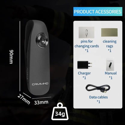 CAMMHD 1080P 64GB Body Camera Full HD Portable Bodycam One-Key Recording Motion Detection, 3-7 Hours Recording, Support OTG Connection (Max Support 512GB)