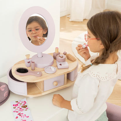 howa children's wooden dressing table with 8-piece accessories and heart stickers 50012