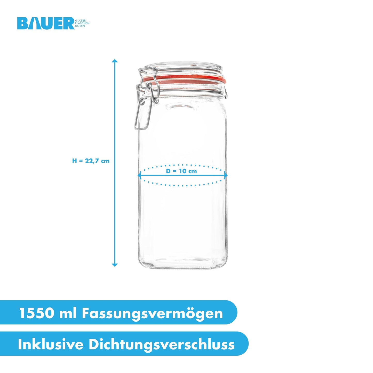 Bottle maker - 12-piece set wire bail jars 1550ml, usable as canning and fermenting jars, for storage, jars for filling, including labels, jars with wire bail - Made in Germany.