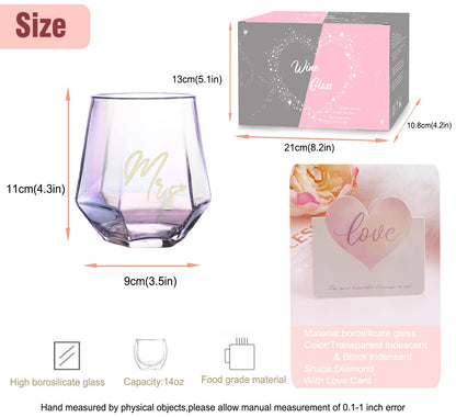 Iridescent Mr and Mrs wine glasses gifts, wedding gifts, engagement gifts for couples, bridal shower gift, anniversary gift for his and hers, gifts for bride and groom.