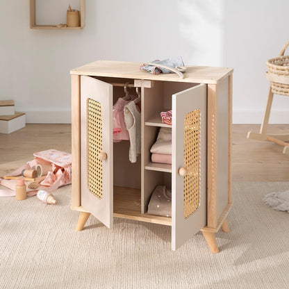 howa doll wardrobe wooden miniflowers doll furniture with clothes rail, shelves and 3 hangers 2660